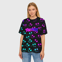 Футболка оверсайз женская Fortnite x Marshmello neon pattern, цвет: 3D-принт — фото 2