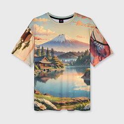 Женская футболка оверсайз Спокойный рассвет над японским горизонтом