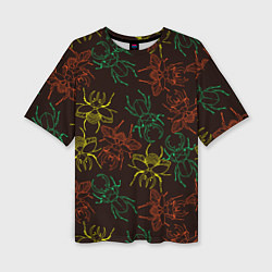 Женская футболка оверсайз Разноцветные жуки носороги