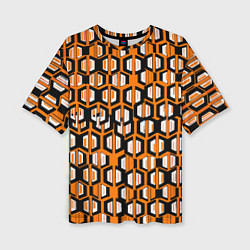 Женская футболка оверсайз Техно узор из шестиугольников оранжевый