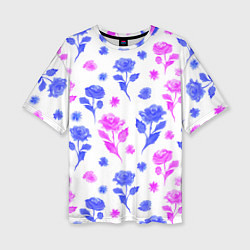 Женская футболка оверсайз Цветочный узор из роз - паттерн