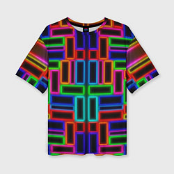 Женская футболка оверсайз Цветные светящиеся прямоугольники