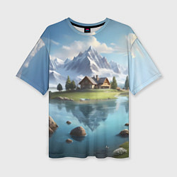 Женская футболка оверсайз Чудесный день на берегу озера в горах