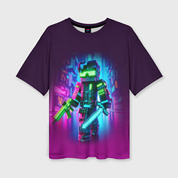 Женская футболка оверсайз Cyberpunk and Minecraft - collaboration ai art