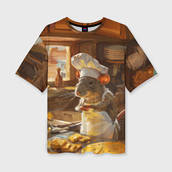 Женская футболка оверсайз Крыса повар готовит на кухне