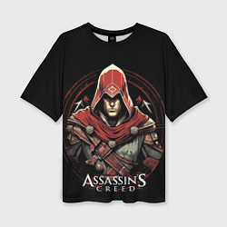 Футболка оверсайз женская Assassins creed в красном капюшоне, цвет: 3D-принт