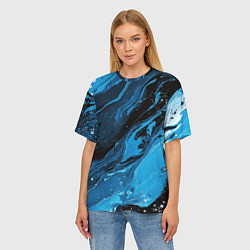 Футболка оверсайз женская Черно-синяя абстракция геометрическая, цвет: 3D-принт — фото 2