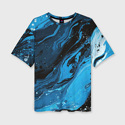 Женская футболка оверсайз Черно-синяя абстракция геометрическая