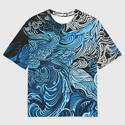 Футболка оверсайз женская Синие и белые абстрактные узоры, цвет: 3D-принт