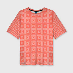 Женская футболка оверсайз Кораллового цвета геометрический клетчатый узор