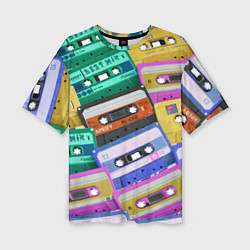 Женская футболка оверсайз Аудио кассеты разноцветные