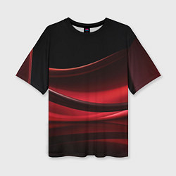 Женская футболка оверсайз Темная красная абстракция на черном фоне