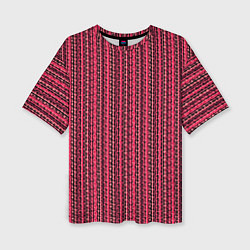 Женская футболка оверсайз Красно-розовый искажённые полосы