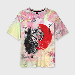 Женская футболка оверсайз Berserk sakura samurai