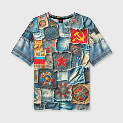 Женская футболка оверсайз Ретро пэчворк СССР