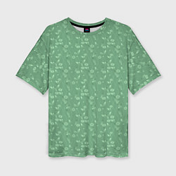 Женская футболка оверсайз Яркий зеленый однотонный цветочный узор