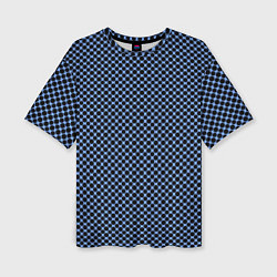 Женская футболка оверсайз Паттерн чёрно-голубой мелкие шестигранники