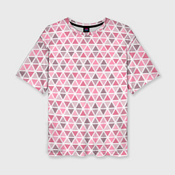 Женская футболка оверсайз Серо-розовый паттерн треугольники