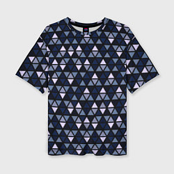 Женская футболка оверсайз Чёрно-синий паттерн треугольники