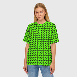 Футболка оверсайз женская Зелёные лепестки шестиугольники, цвет: 3D-принт — фото 2