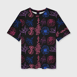 Женская футболка оверсайз Неоновые разноцветные цветы