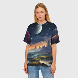Футболка оверсайз женская Космический фантазийный мир на другой планете, цвет: 3D-принт — фото 2