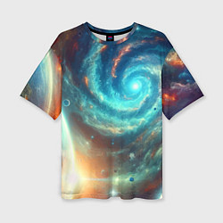 Женская футболка оверсайз Неоновая далёкая галактика - нейросеть