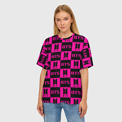 Футболка оверсайз женская BTS pattern pink logo, цвет: 3D-принт — фото 2