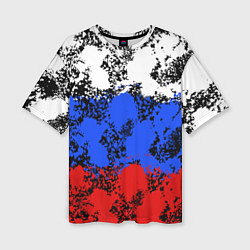 Женская футболка оверсайз Российский флаг брызги