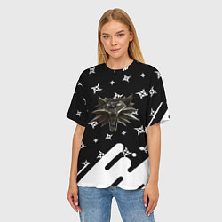 Футболка оверсайз женская Ведьмак медальён лого паттерн, цвет: 3D-принт — фото 2