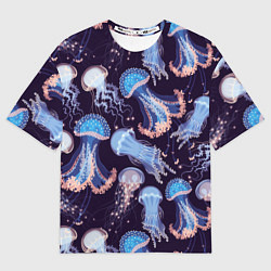 Футболка оверсайз женская Светящиеся медузы, цвет: 3D-принт