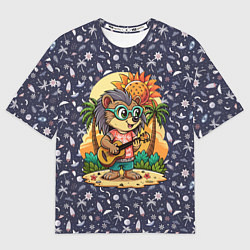 Женская футболка оверсайз Ежик играет на гитаре жаркое лето