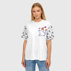 Футболка оверсайз женская Милый кот обиделся с разбитым сердечком, цвет: 3D-принт — фото 2