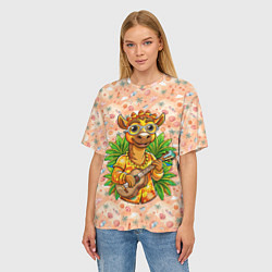 Футболка оверсайз женская Жираф играет на гитаре, цвет: 3D-принт — фото 2