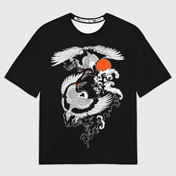 Футболка оверсайз женская Японские журавли - брачный танец, цвет: 3D-принт