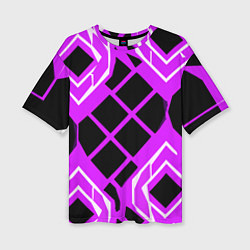 Футболка оверсайз женская Чёрные квадраты и белые полосы на фиолетовом фоне, цвет: 3D-принт
