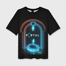 Женская футболка оверсайз Portal neon style logo