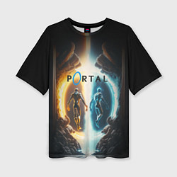 Женская футболка оверсайз Люди в портале