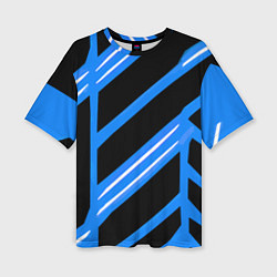 Футболка оверсайз женская Black and white stripes on a blue background, цвет: 3D-принт