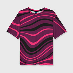 Футболка оверсайз женская Тёмный розовый изогнутые линии, цвет: 3D-принт