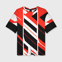 Женская футболка оверсайз Black and red stripes on a white background