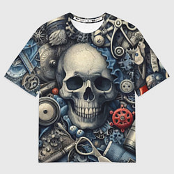 Футболка оверсайз женская Стимпанк композиция с черепом - нейросеть, цвет: 3D-принт