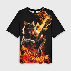 Женская футболка оверсайз Кот в огне играет рок
