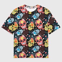 Женская футболка оверсайз Узорчатые черепа