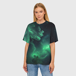 Футболка оверсайз женская Зелёная космическая туманность, цвет: 3D-принт — фото 2