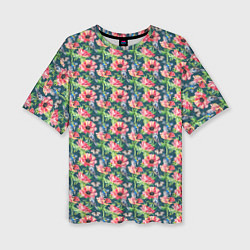 Женская футболка оверсайз Маки и синицы паттерн