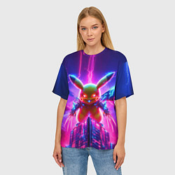 Футболка оверсайз женская Neon horror - cyber Pikachu, цвет: 3D-принт — фото 2