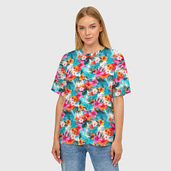 Футболка оверсайз женская Летний гавайский паттерн, цвет: 3D-принт — фото 2