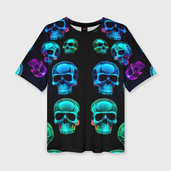 Женская футболка оверсайз Neon skulls - ai art pattern