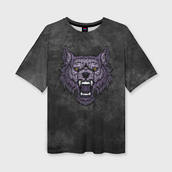 Женская футболка оверсайз Яростный волк на темном фоне